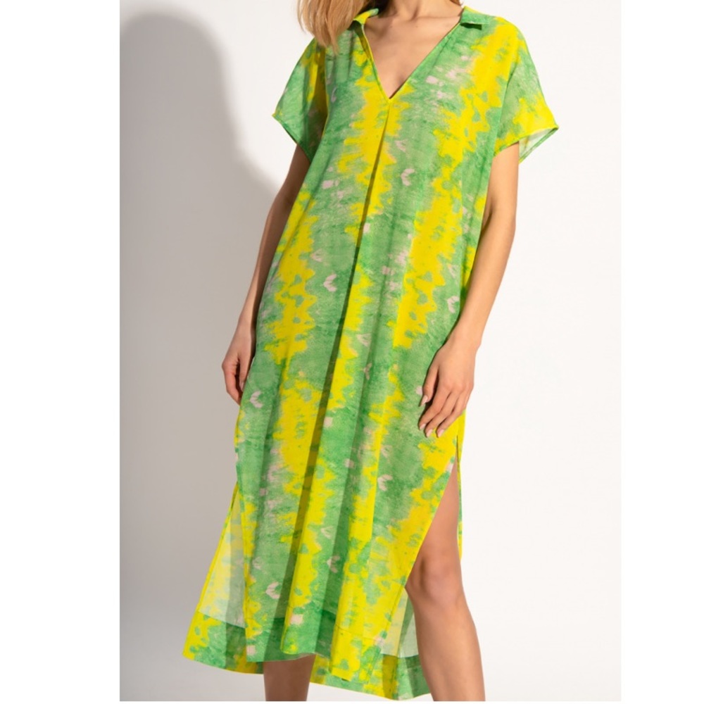 Ganni Green and Yellow Patterned Dress